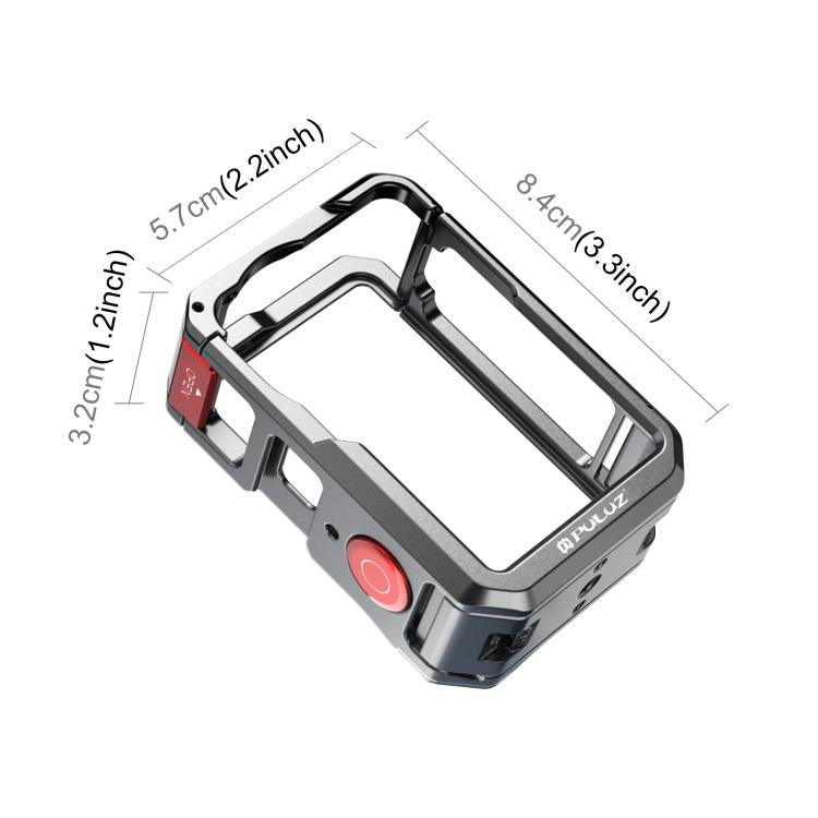 Jaula metálica de doble apertura PULUZ para DJI Osmo Action 6, marco expandible con tapa de lente de silicona., Dual-Opening Cage