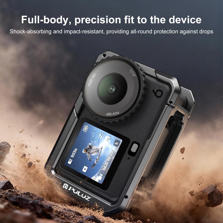 Jaula metálica de doble apertura PULUZ para DJI Osmo Action 6, marco expandible con tapa de lente de silicona., Dual-Opening Cage