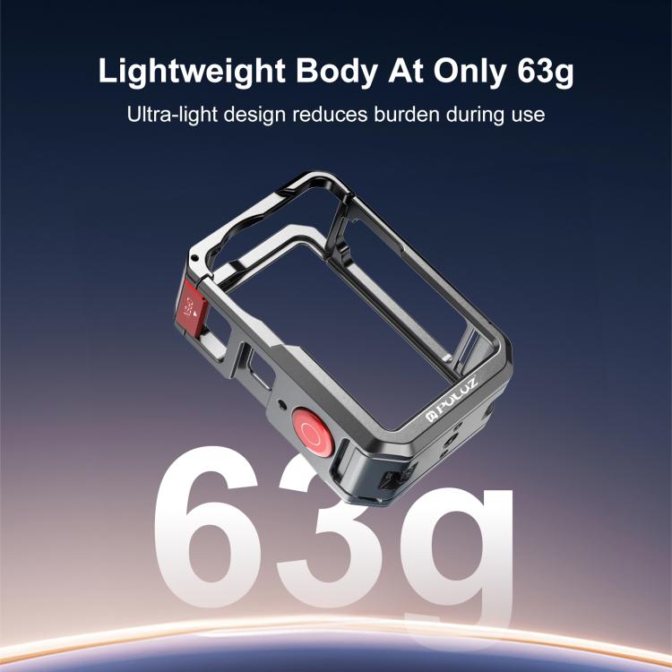 Jaula metálica de doble apertura PULUZ para DJI Osmo Action 6, marco expandible con tapa de lente de silicona., Dual-Opening Cage