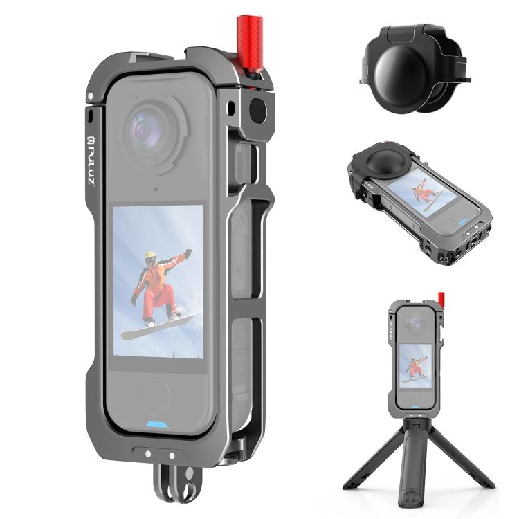 Para Insta360 X4 Air PULUZ, marco protector metálico de expansión con bases para zapata fría y tapa de lente., For Insta360 X4 Air Lens Cover