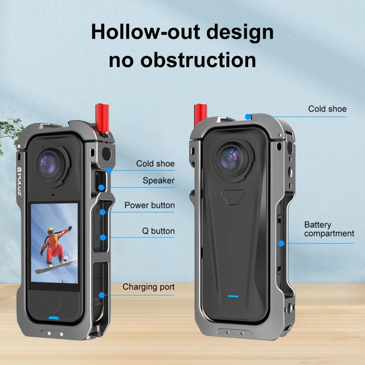 Para Insta360 X4 Air PULUZ, marco protector metálico de expansión con bases para zapata fría y tapa de lente., For Insta360 X4 Air Lens Cover