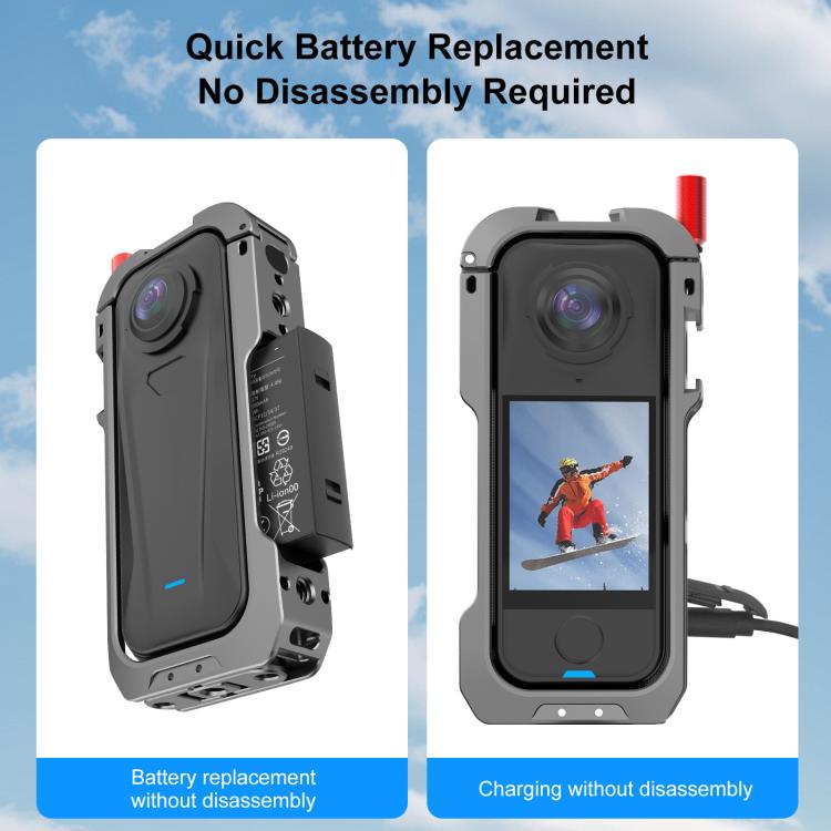 Para Insta360 X4 Air PULUZ, marco protector metálico de expansión con bases para zapata fría y tapa de lente., For Insta360 X4 Air Lens Cover