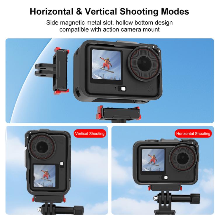 Adaptador de expansión vertical-horizontal PULUZ de plástico para DJI Osmo Action 6 con zapata fría, Plastic Cage