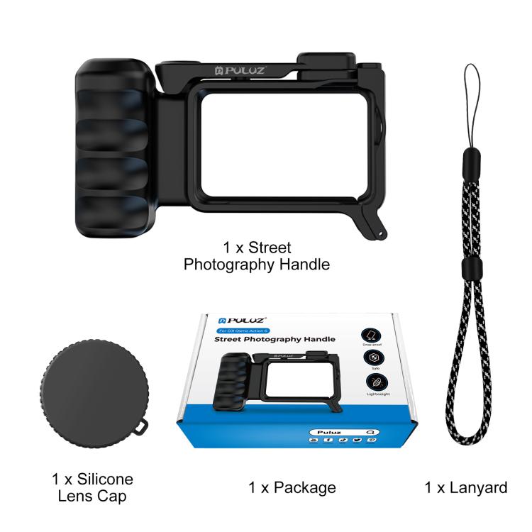 Empuñadura ergonómica PULUZ para fotografía callejera con marco tipo jaula y zapata fría para DJI Osmo Action 6, Street Photography Handle