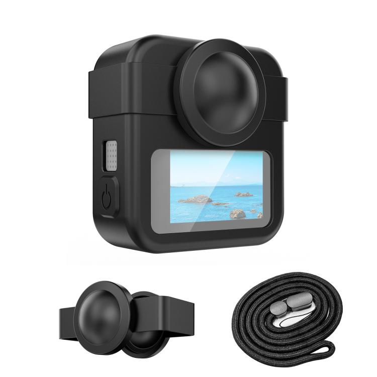 Funda protectora de silicona PULUZ para GoPro MAX2 con tapas para lentes dobles y correa., Body Case with Dual Lens Cap