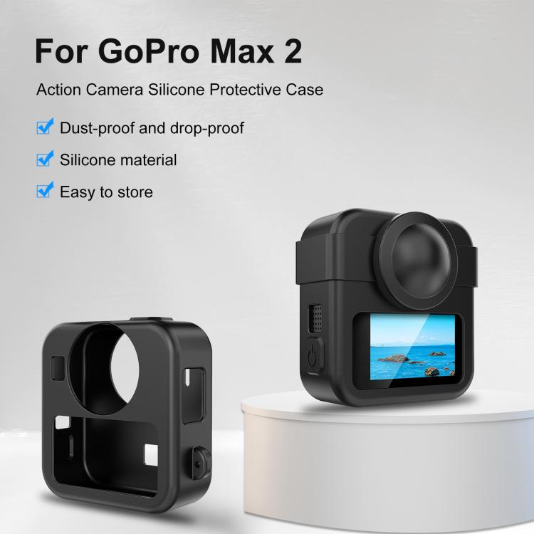 Funda protectora de silicona PULUZ para GoPro MAX2 con tapas para lentes dobles y correa., Body Case with Dual Lens Cap