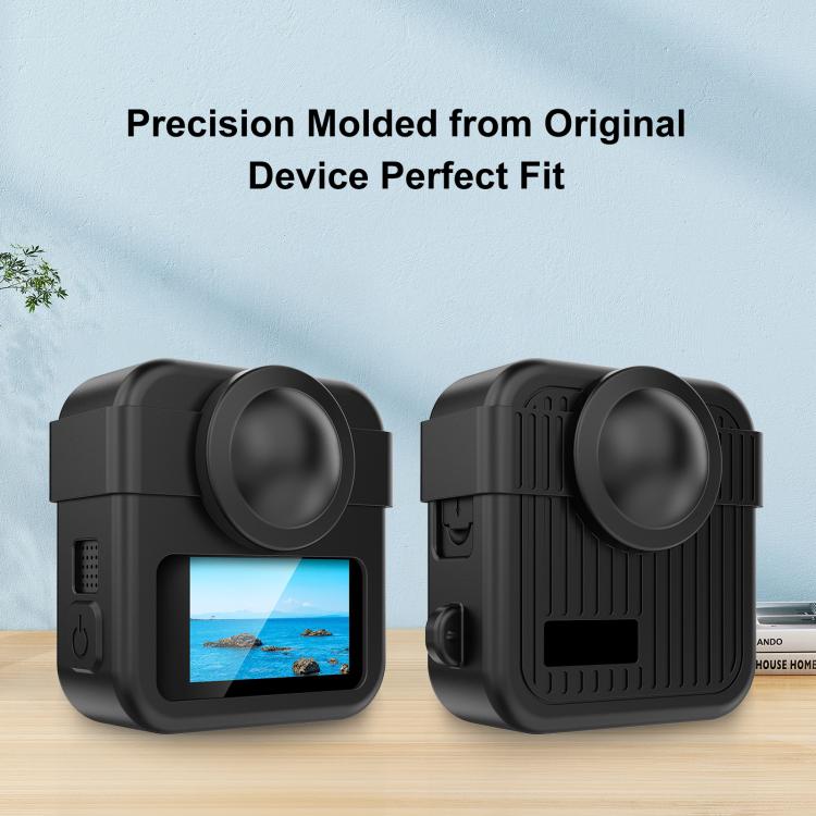Funda protectora de silicona PULUZ para GoPro MAX2 con tapas para lentes dobles y correa., Body Case with Dual Lens Cap