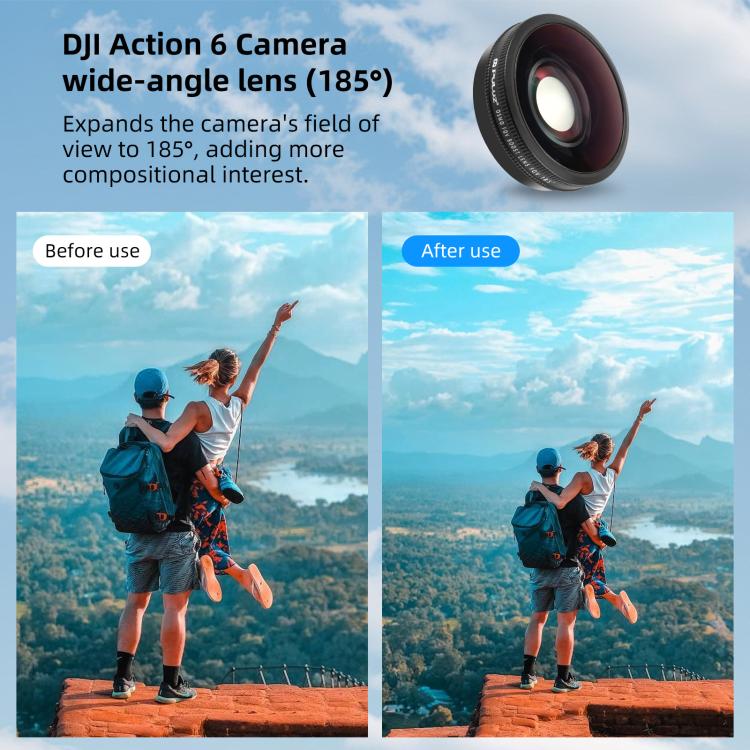 Lente gran angular PULUZ FOV Boost de 185 grados para DJI Osmo Action 6, For DJI Osmo Action 6