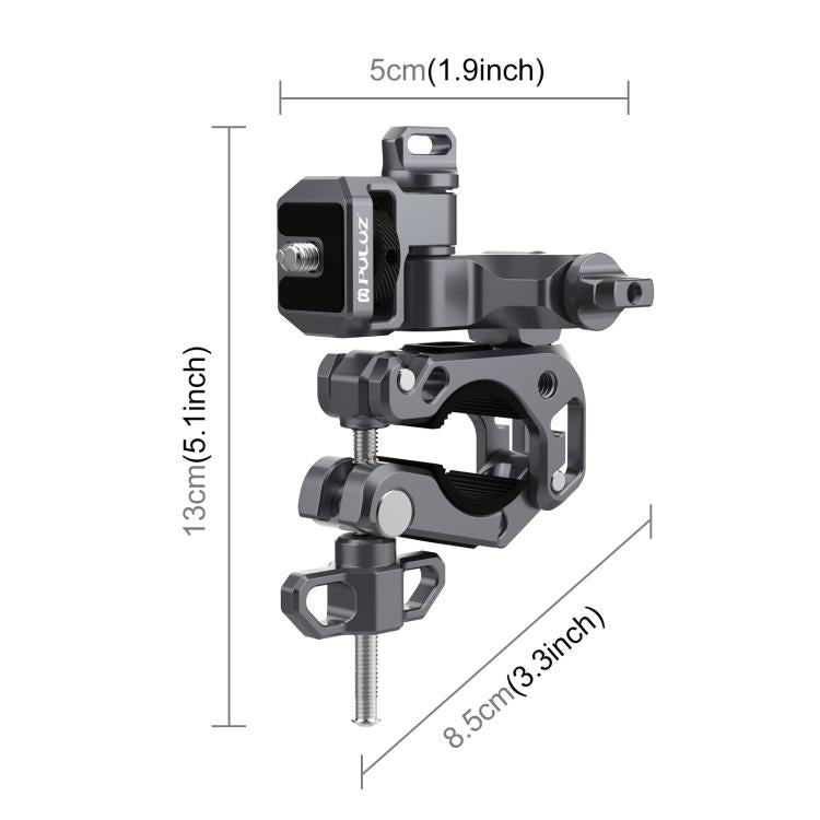 Soporte de aleación de aluminio para manillar de motocicletas y bicicletas con estabilizador de 3 vías profesional PULUZ para cámaras panorámicas y de acción., Handlebar Aluminium Alloy Mount