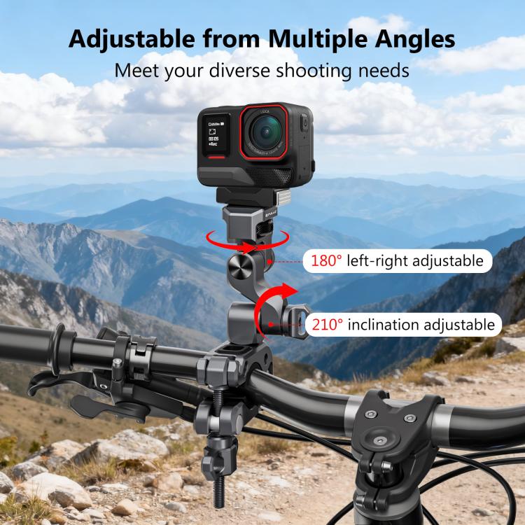 Soporte de aleación de aluminio para manillar de motocicletas y bicicletas con estabilizador de 3 vías profesional PULUZ para cámaras panorámicas y de acción., Handlebar Aluminium Alloy Mount