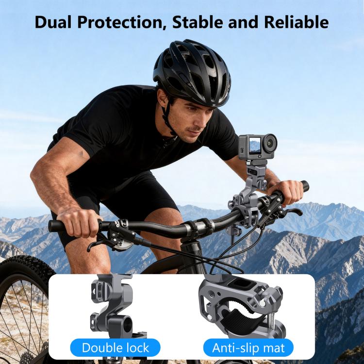 Soporte de aleación de aluminio para manillar de motocicletas y bicicletas con estabilizador de 3 vías profesional PULUZ para cámaras panorámicas y de acción., Handlebar Aluminium Alloy Mount