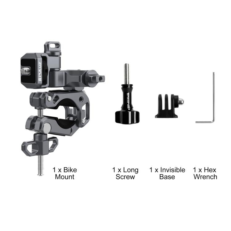 Soporte de aleación de aluminio para manillar de motocicletas y bicicletas con estabilizador de 3 vías profesional PULUZ para cámaras panorámicas y de acción., Handlebar Aluminium Alloy Mount