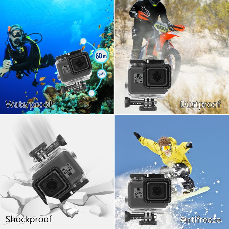 PULUZ para GoPro HERO (2018) / HERO7 Black / 6/5 60 m Carcasa impermeable subacuática Estuche protector de buceo con hebilla Montaje básico y tornillo, For HERO5
