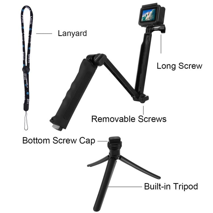 Monopié de extensión con palo selfie y trípode plegable con agarre de 3 vías PULUZ para GoPro, Insta360 ONE R, DJI Osmo Action y otras cámaras de acción, longitud: 20-58 cm, Length: 20-58cm, Length: 20-58cm(AE)
