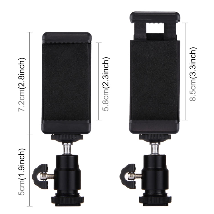 Cabezal de trípode con zapata PULUZ de 1/4 de pulgada + abrazadera de soporte para trípode para iPhone, Samsung, Huawei, HTC, teléfonos inteligentes de 5,5 cm a 8 cm de ancho, Tripod Head + Stand Clamp