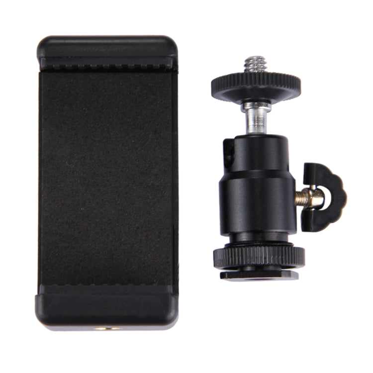 Cabezal de trípode con zapata PULUZ de 1/4 de pulgada + abrazadera de soporte para trípode para iPhone, Samsung, Huawei, HTC, teléfonos inteligentes de 5,5 cm a 8 cm de ancho, Tripod Head + Stand Clamp