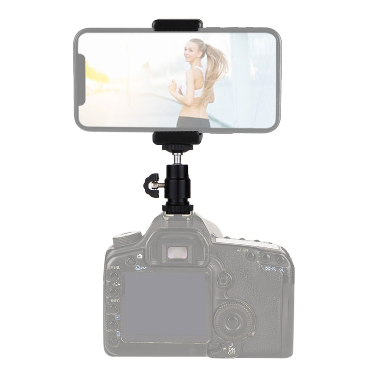 Cabezal de trípode con zapata PULUZ de 1/4 de pulgada + abrazadera de soporte para trípode para iPhone, Samsung, Huawei, HTC, teléfonos inteligentes de 5,5 cm a 8 cm de ancho, Tripod Head + Stand Clamp