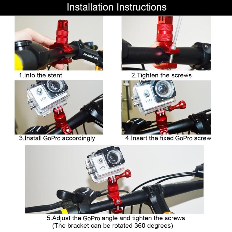 PULUZ Soporte adaptador de manillar de aluminio para bicicleta con rotación de 360 grados con tornillo para GoPro Hero11 Black / HERO10 Black /9 Black /8 Black /7/6/5/5 Session /4 Session /4/3+ /3/2/1, DJI OsmoCámaras de acción y otras cámaras de acc...
