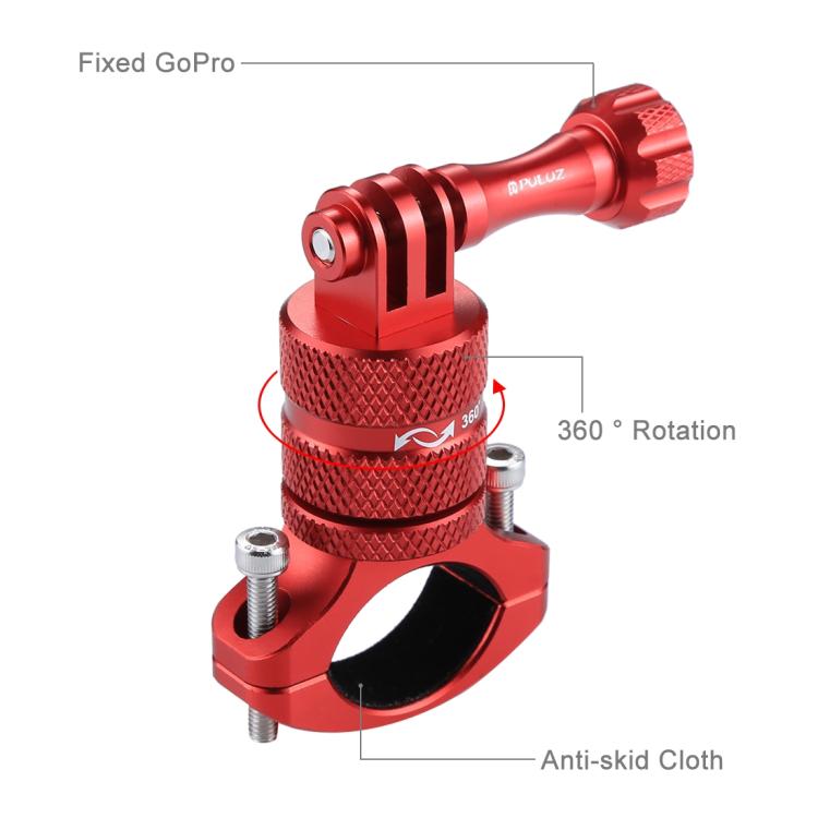 PULUZ Soporte adaptador de manillar de aluminio para bicicleta con rotación de 360 grados con tornillo para GoPro Hero11 Black / HERO10 Black /9 Black /8 Black /7/6/5/5 Session /4 Session /4/3+ /3/2/1, DJI OsmoCámaras de acción y otras cámaras de acc...