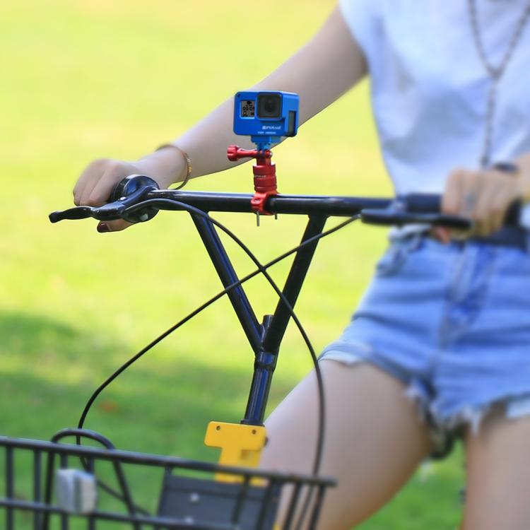 PULUZ Soporte adaptador de manillar de aluminio para bicicleta con rotación de 360 grados con tornillo para GoPro Hero11 Black / HERO10 Black /9 Black /8 Black /7/6/5/5 Session /4 Session /4/3+ /3/2/1, DJI OsmoCámaras de acción y otras cámaras de acc...