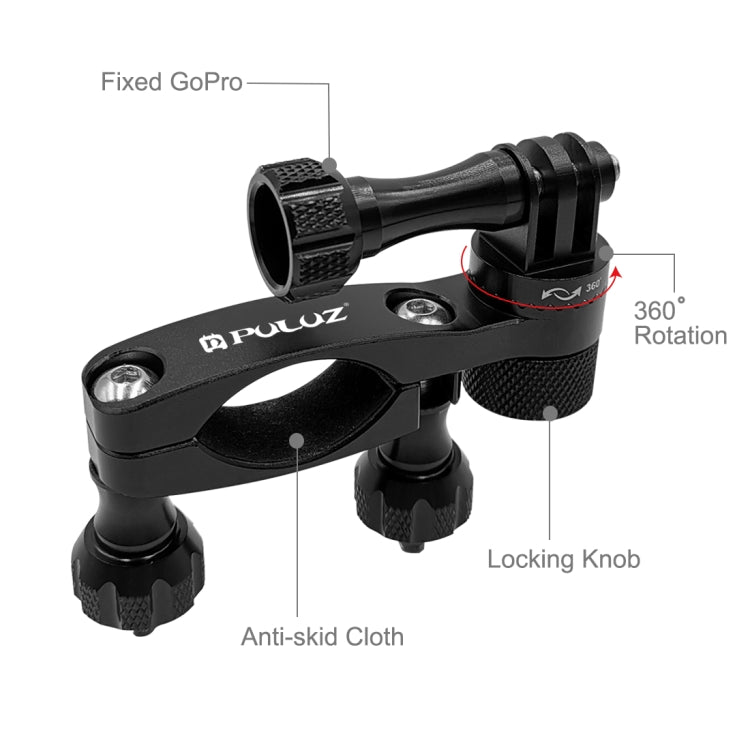 PULUZ Soporte adaptador de manillar de aluminio para bicicleta con rotación de 360 grados con tornillo para GoPro Hero11 Black / HERO10 Black /9 Black /8 Black /7/6/5/5 Session /4 Session /4/3+ /3/2/1, DJI OsmoCámaras de acción y otras cámaras de acc...