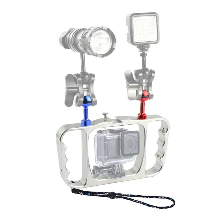 PULUZ Brazo de luz de buceo de mano dual Soporte de aluminio CNC con cordón para GoPro Hero11 Black / HERO10 Black / HERO9 Black /HERO8 / HERO7 /6/5/5 Session /4 Session /4/3+ /3/2/1, Insta360 ONE R, DJI Osmo Action y otras cámaras de acción           ...