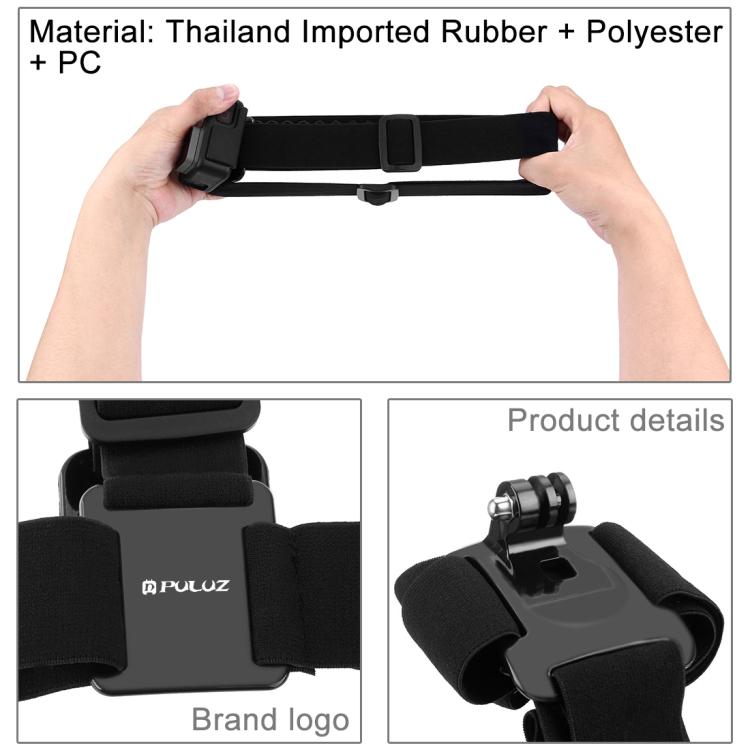 PULUZ Cinturón de montaje elástico Correa ajustable para la cabeza para GoPro, Insta360 ONE R, DJI Osmo Action y otras cámaras de acción, Head Strap