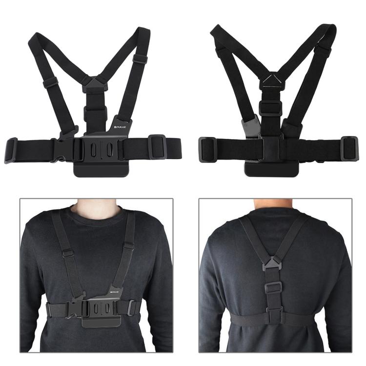 PULUZ Correa de pecho ajustable para montaje en el cuerpo con soporte de gancho en J y tornillo largo para GoPro Hero11 Black / HERO10 Black / HERO9 Black / HERO8 Black / HERO7 /6/5/5 Session /4 Session /4/3+ /3/2/1, Insta360 ONE R, DJI Osmo Action y o...