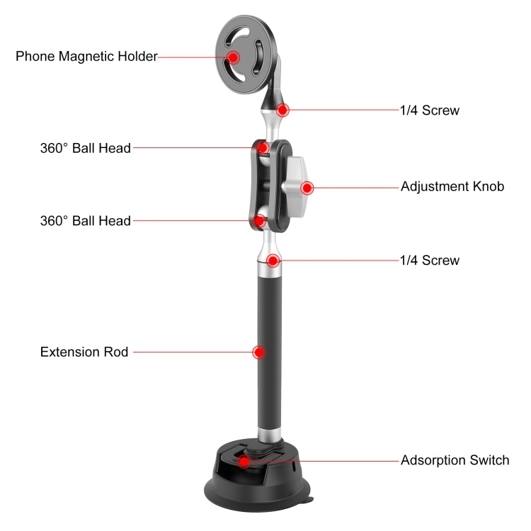 Soporte magnético para tableta y teléfono con ventosa para coche PULUZ con abrazadera para teléfono, Car Suction Cup Arm