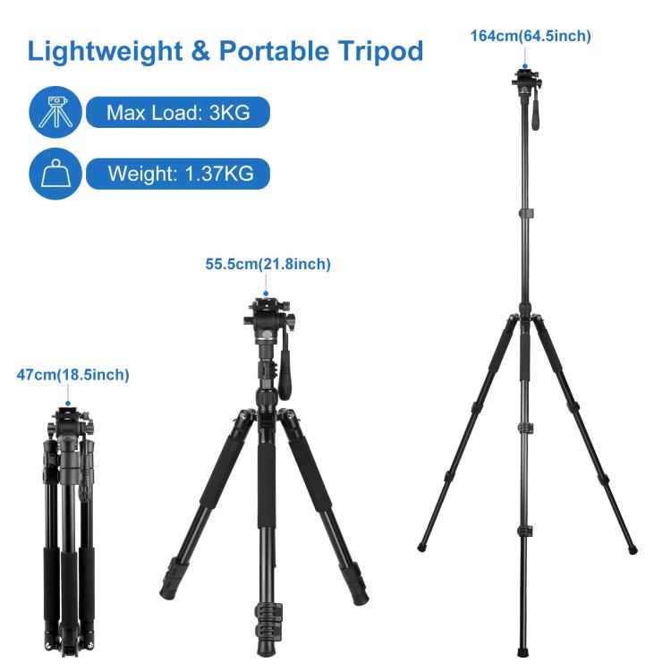 Trípode de vídeo profesional plegable inverso PULUZ de 1,6 m con cabezal de arrastre fluido, 1.6m Reverse-Folding