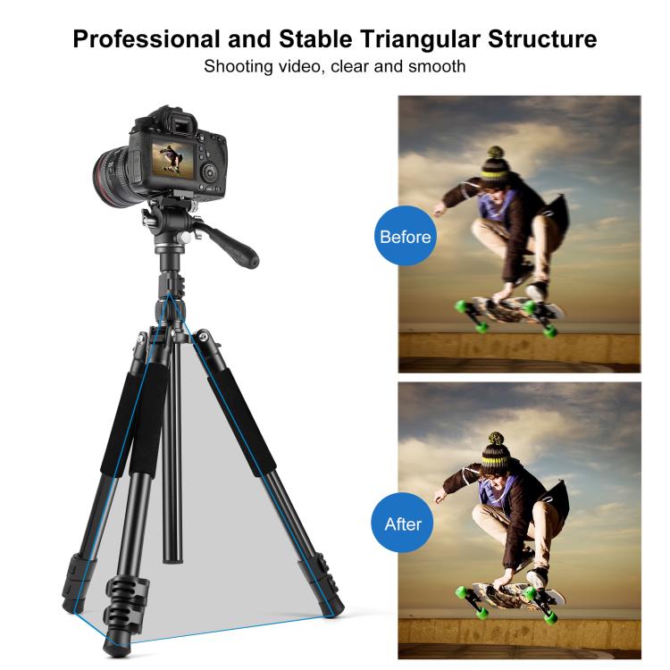 Trípode de vídeo profesional plegable inverso PULUZ de 1,6 m con cabezal de arrastre fluido, 1.6m Reverse-Folding