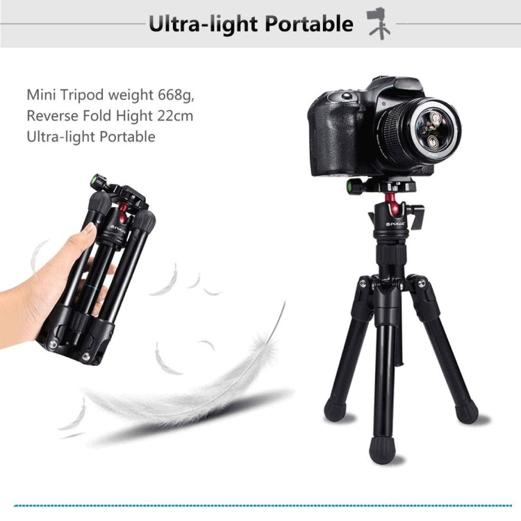 PULUZ Pocket Mini Microspur Photos Soporte para trípode de aleación de magnesio con rótula de bola de 360 grados para cámaras DSLR y digitales, altura ajustable: 24,5-57 cm, carga máxima: 3 kg, Microspur Tripod