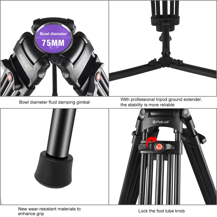 Trípode de aleación de aluminio para videocámara profesional PULUZ, Tripod
