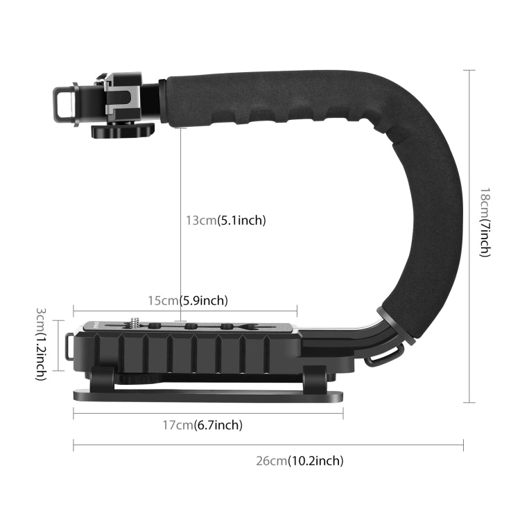 PULUZ Kit estabilizador de soporte DV portátil en forma de U/C con cabezal de trípode de zapata fría, abrazadera para teléfono, hebilla de liberación rápida y tornillo largo para todas las cámaras SLR y cámaras DV domésticas, C-Shaped Bracket Kits