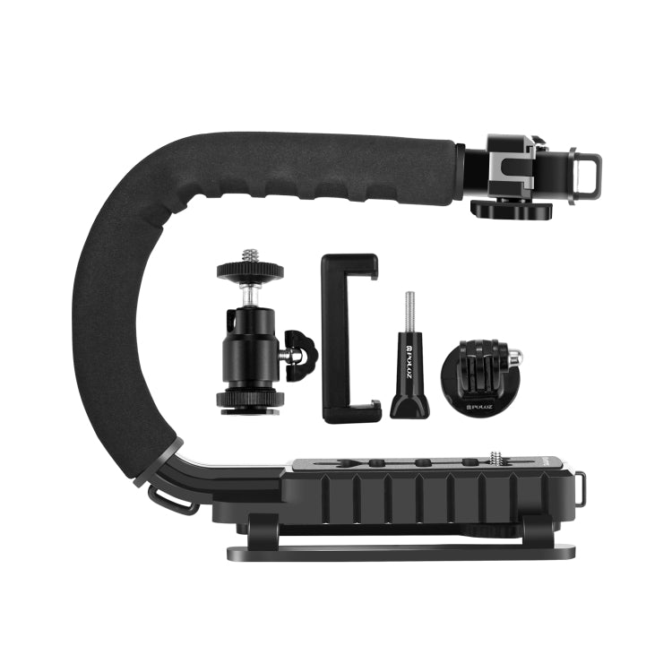 PULUZ Kit estabilizador de soporte DV portátil en forma de U/C con cabezal de trípode de zapata fría, abrazadera para teléfono, hebilla de liberación rápida y tornillo largo para todas las cámaras SLR y cámaras DV domésticas, C-Shaped Bracket Kits