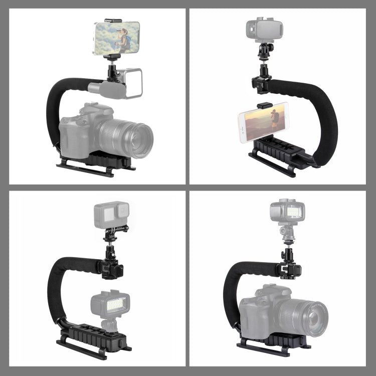 PULUZ Kit estabilizador de soporte DV portátil en forma de U/C con cabezal de trípode de zapata fría, abrazadera para teléfono, hebilla de liberación rápida y tornillo largo para todas las cámaras SLR y cámaras DV domésticas, C-Shaped Bracket Kits