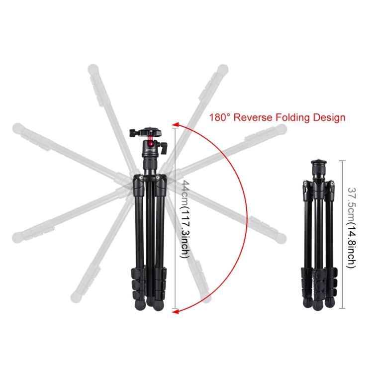 PULUZ Soporte de trípode de metal con patas plegables de 4 secciones con rótula de bola de 360 grados para cámara DSLR y digital, altura ajustable: 42-130 cm, Adjustable Height: 42-130cm