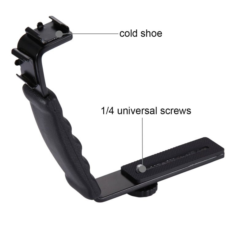 PULUZ Soporte en forma de L Soporte de agarre manual con soportes de zapata fría de doble cara para flash de luz de video, cámara DSLR, Bracket