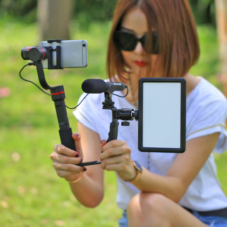 PULUZ Soporte en forma de L Soporte de agarre manual con soportes de zapata fría de doble cara para flash de luz de video, cámara DSLR, Bracket