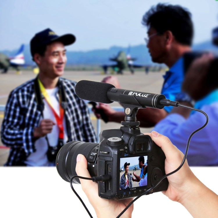 Micrófono de escopeta de vídeo condensador para entrevista profesional PULUZ con cable de audio de 3,5 mm para videocámara DSLR y DV, Microphone