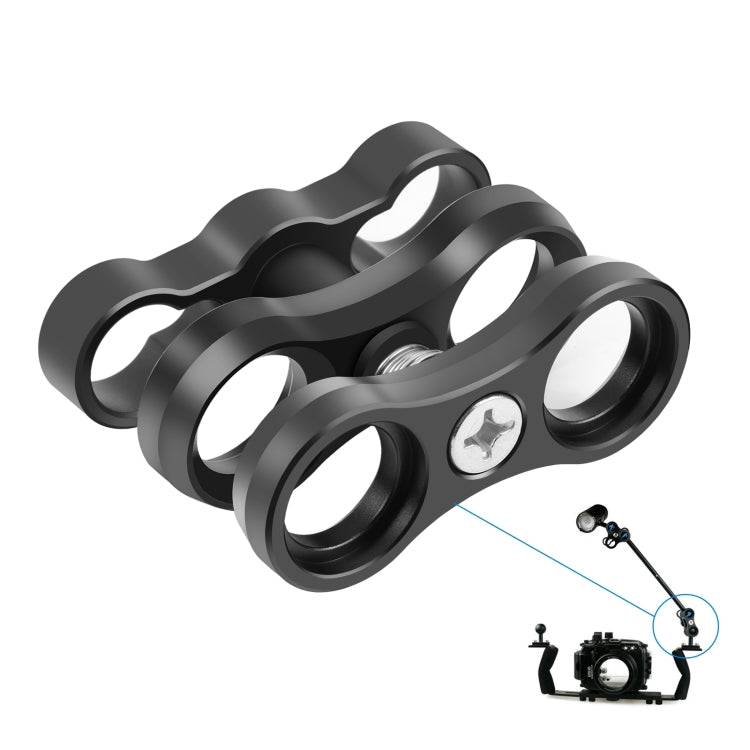 Abrazadera dual de aleación de aluminio PULUZ para sistema de brazo submarino, Dual Ball (Black)