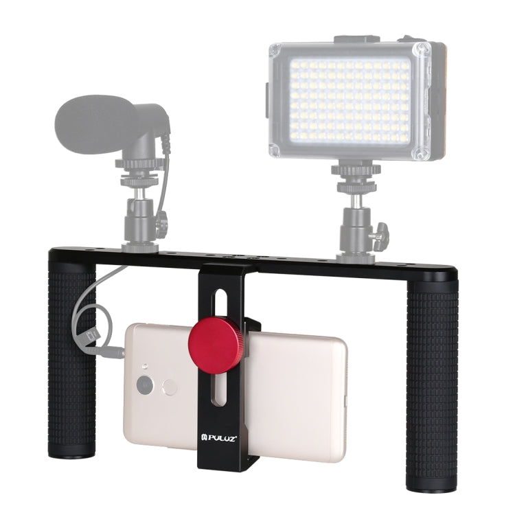 PULUZ Vlogging Transmisión en vivo Smartphone Video Rig Filmación Grabación Mango Estabilizador Soporte de aluminio para iPhone, Galaxy, Huawei, Xiaomi, HTC, LG, Google y otros teléfonos inteligentes, Aluminum Bracket