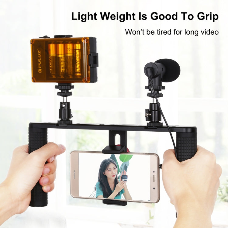 PULUZ Vlogging Transmisión en vivo Smartphone Video Rig Filmación Grabación Mango Estabilizador Soporte de aluminio para iPhone, Galaxy, Huawei, Xiaomi, HTC, LG, Google y otros teléfonos inteligentes, Aluminum Bracket