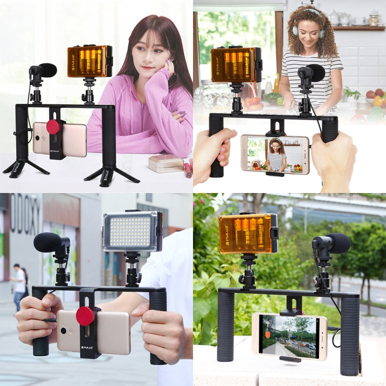 PULUZ Vlogging Transmisión en vivo Smartphone Video Rig Filmación Grabación Mango Estabilizador Soporte de aluminio para iPhone, Galaxy, Huawei, Xiaomi, HTC, LG, Google y otros teléfonos inteligentes, Aluminum Bracket