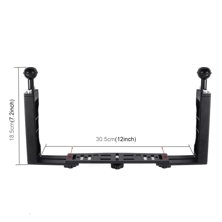 Estabilizador de bandeja de aluminio de doble mango PULUZ con abrazadera de aleación de aluminio de doble bola para carcasas de cámaras subacuáticas, Dual Ball
