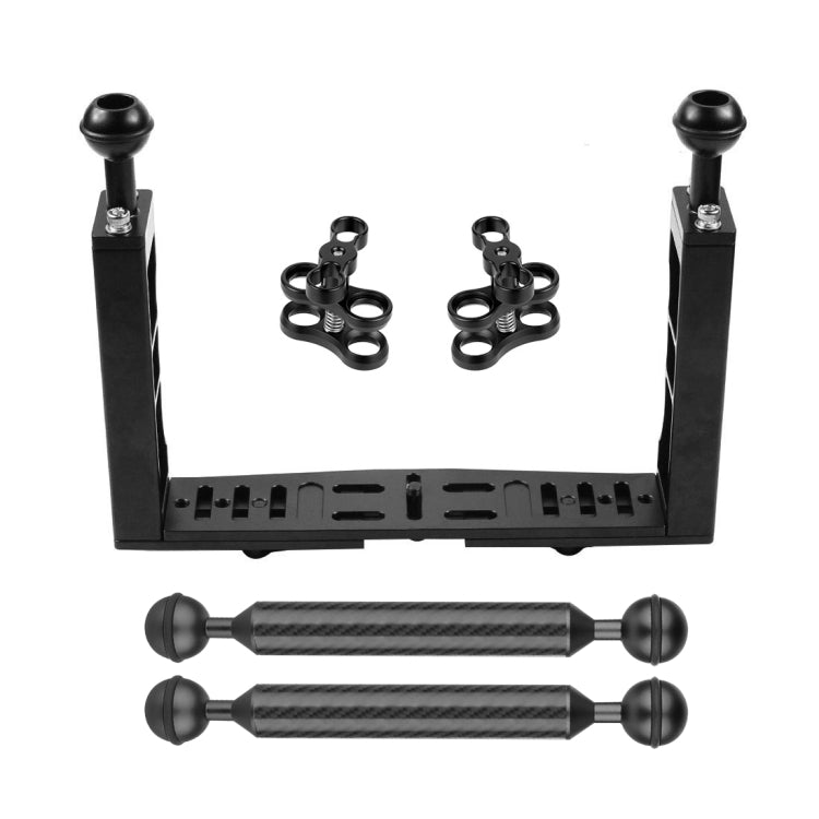 Estabilizador de bandeja de aluminio con doble mango PULUZ con 2 abrazaderas de aleación de aluminio de doble bola y brazo flotante de 2 x 7 pulgadas para carcasas de cámaras subacuáticas, 2 x Dual Ball(Black), 2 x Dual Ball(Blue), 2 x Dual Ball(Red)