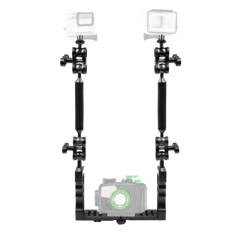 Estabilizador de bandeja de aluminio de doble mango PULUZ con 4 abrazaderas de aleación de aluminio de doble bola y 2 brazos flotantes de 7 pulgadas y 2 adaptadores de cabeza de bola para carcasas de cámaras subacuáticas, 4 x Dual Ball