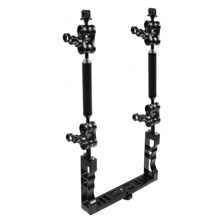 Estabilizador de bandeja de aluminio de doble mango PULUZ con 4 abrazaderas de aleación de aluminio de doble bola y 2 brazos flotantes de 7 pulgadas y 2 adaptadores de cabeza de bola para carcasas de cámaras subacuáticas, 4 x Dual Ball