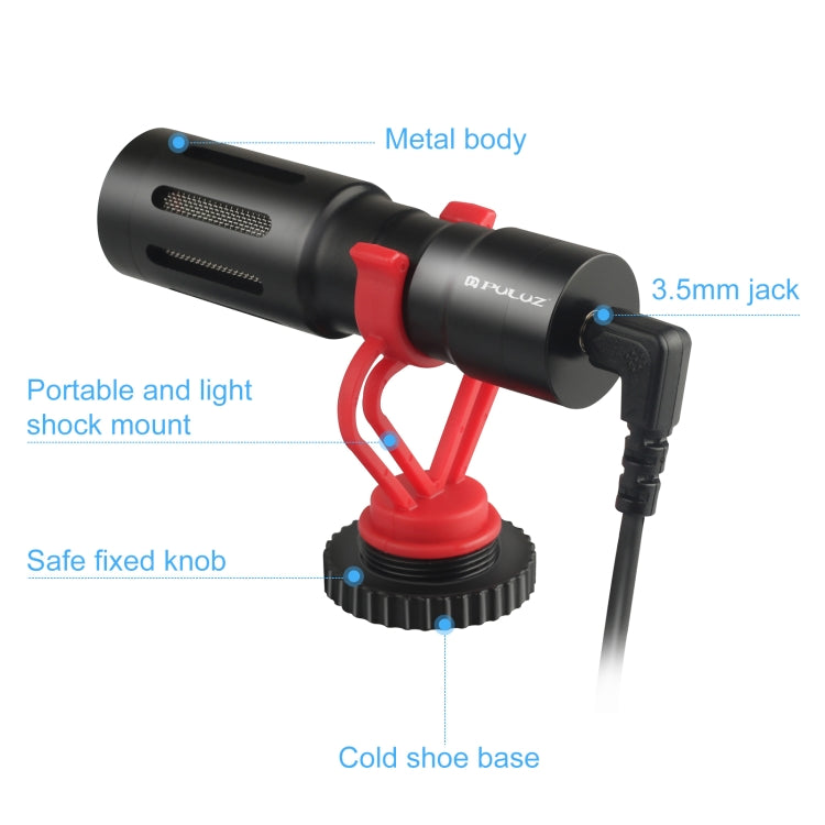 Micrófono de escopeta de vídeo condensador para entrevista profesional PULUZ con cable de audio de 3,5 mm para videocámara DSLR y DV, Shotgun Microphone