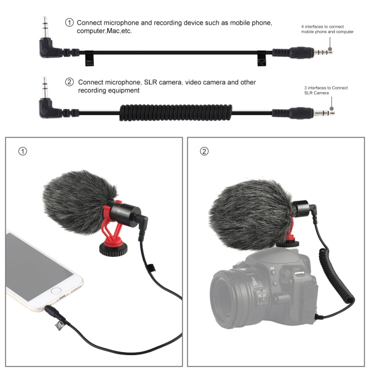 Micrófono de escopeta de vídeo condensador para entrevista profesional PULUZ con cable de audio de 3,5 mm para videocámara DSLR y DV, Shotgun Microphone